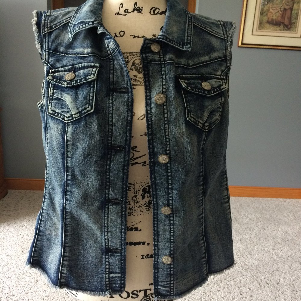 Baccini Womens Denim Button Up Biker Vest Size M